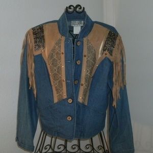 Vintage Denim & Fringe Studded Light Jacket Shirt